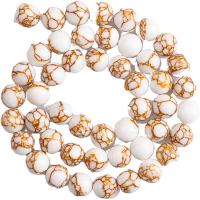 Türkis Perlen, Goldvenen Tükis, rund, poliert, DIY & verschiedene Größen vorhanden, weiß, verkauft von Strang