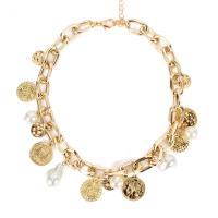 Mode Halskette, Aluminium, mit Kunststoff Perlen & Zinklegierung, goldfarben plattiert, für Frau, Goldfarbe, frei von Nickel, Blei & Kadmium, verkauft per 15.748 ZollInch Strang