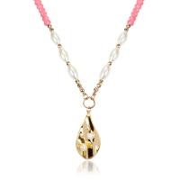Zinc Alloy Jewelry Necklace with Glass Beads & Plastic Pearl gold color plated for woman nickel lead & cadmium free Sold Per 27.55 Inch Strand