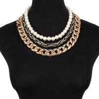 Mode-Multi-Layer-Halskette, Aluminiumlegierung, mit Kunststoff Perlen, plattiert, für Frau, frei von Nickel, Blei & Kadmium, verkauft per 18.11 ZollInch Strang