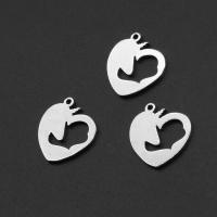 Stainless Steel Heart Pendants, silver color plated, 15x14x1mm, Sold By PC