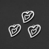 Stainless Steel Heart Pendants, silver color plated, 14x15x1mm, Sold By PC