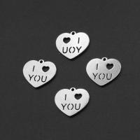 Stainless Steel Heart Pendants, silver color plated, 12x14x1mm, Sold By PC