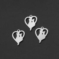 Stainless Steel Heart Pendants, silver color plated, 16x13x1mm, Sold By PC
