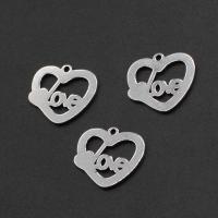 Stainless Steel Heart Pendants, silver color plated, 13x15x1mm, Sold By PC