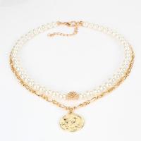Plastične biserna ogrlica, Aluminijum, s Plastična Pearl, pozlaćen, zlatan, 480mm, Prodano By Strand