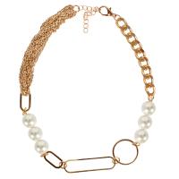 Plastik perle halskæde, Aluminium, med Plastic Pearl, forgyldt, gylden, 500mm, Solgt af Strand