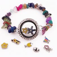 Floating Locket Bracelet, Tibetan Style, with Natural Gravel, with rhinestone, more colors for choice, 25mm, Sold By Strand