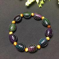 Gemstone Armbånd, Rainbow Obsidian, Turtle, blandede farver, 22x17x12mm, Solgt af PC