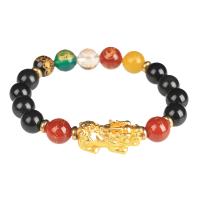 Obsidienne bracelet, poli, bijoux bouddhiste, couleurs mélangées, 10mm, 8PC/brin, Vendu par brin