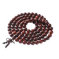 108 perles de Mala, Pterocarpus Santalinus, gravé, brun rougeâtre, 7mm, 108PC/brin, Vendu par brin