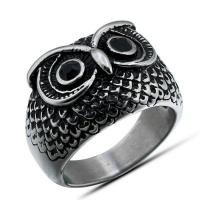 Titanium Steel Finger Ring, Owl, polished, different size for choice & for man & with rhinestone, Sold By PC