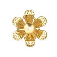 Chapeau de perle en fer, fleur, Placage, durable & bijoux de mode & DIY, Or, protéger l'environnement, sans nickel, plomb et cadmium, 16x17mm, 100PC/sac, Vendu par sac
