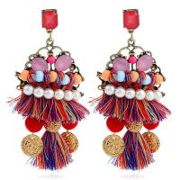 Fashion Fringe Earrings Zinc Alloy with Cotton Thread & Plastic Pearl plated for woman multi-colored nickel lead & cadmium free Sold By Pair