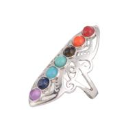 Natural Gemstone Finger Ring, Tibetan Style, with Energy Stone, silver color plated, for woman, multi-colored, nickel, lead & cadmium free, 40x16mm, Inner Diameter:Approx 17mm, Sold By PC