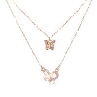 Mode Multi Layer halskæde, Zinc Alloy, rosa guld farve forgyldt, flerlags & for kvinde & emalje & med rhinestone, rosa guld farve, nikkel, bly & cadmium fri, Solgt Per 18.5 inch Strand
