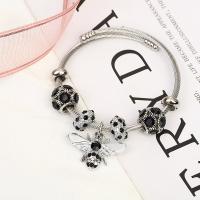European Bracelet Stainless Steel with Brass Bee plated adjustable & with rhinestone Sold By PC