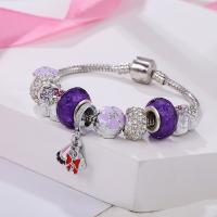 European Bracelet Copper Alloy with zinc alloy bead & Rhinestone Round plated enamel Sold By PC