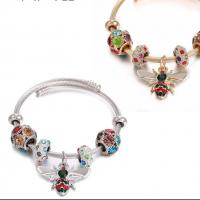 Stainless Steel Bangle with zinc alloy bead Bee plated with rhinestone Sold By PC