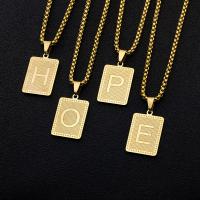 Stainless Steel Jewelry Necklace, Square, gold color plated, with letter pattern, 3x2mm, Length:Approx 45 cm, Sold By PC