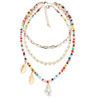 Colliers coquillage, perle, avec coquille & perles de rocaille en verre, avec 2.5inch chaînes de rallonge, couleurs mélangées, 470mm, Vendu par 16 pouce brin