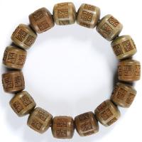 Le bois de santal vert bracelet, gravé, bijoux bouddhiste, brun, 15mm, Vendu par brin