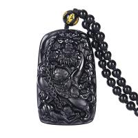 Collar de piedras preciosas joyas, Obsidiana, hecho a mano, Negro, 35x57mm, Vendido por Sarta