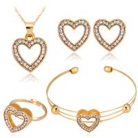 Zinc Alloy Jewelry Sets Stud Earring & cuff bangle & finger ring & necklace plated 4 pieces & with rhinestone golden 510mm Sold By Set