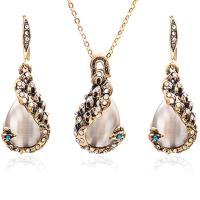 Tibetan Style Jewelry Sets, earring & necklace, with Cats Eye, plated, 2 pieces & with rhinestone, mixed colors, 520mm, Sold By Set