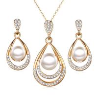 Zinc Alloy Jewelry Sets earring & necklace with Plastic Pearl 2 pieces & with rhinestone 430mm Sold By Set