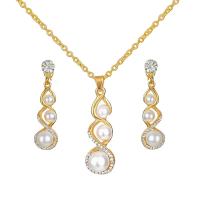Zinc Alloy Jewelry Sets earring & necklace with Plastic Pearl 2 pieces & with rhinestone golden 470mm Sold By Set