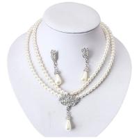 Tibetan Style Jewelry Sets, earring & necklace, with Plastic Pearl, 2 pieces & with rhinestone, white, 480mm, Sold By Set