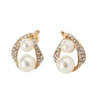 Zinc Alloy Jewelry Sets earring & necklace with Plastic Pearl 2 pieces & with rhinestone golden 410mm Sold By Set