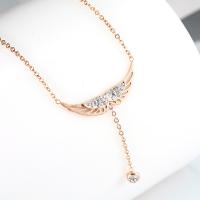 Titanium Steel Necklace, Angel Wing, plated, fashion jewelry & for woman & with rhinestone, rose gold color, 12x2.3cm, Sold By PC
