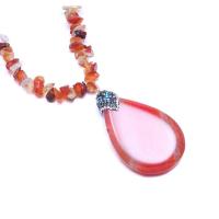 Agate Necklace, Red Agate, with Natural Gravel, with rhinestone, rogue red carmine, 800mm, Sold By Strand