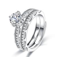 Anilo de dedo, metal, chapado, 2 piezas & Ajustable & para mujer & con diamantes de imitación, más colores para la opción, 3mm,6mm, Vendido por UD