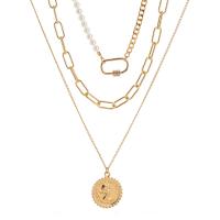 Mode-Multi-Layer-Halskette, Zinklegierung, mit Kunststoff Perlen, plattiert, Modeschmuck & mehrschichtig & für Frau, Goldfarbe, frei von Nickel, Blei & Kadmium, 550mm, verkauft per 21.65 ZollInch Strang