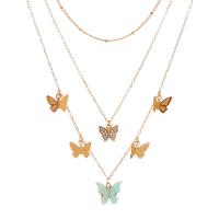 Multi Layer Necklace Zinc Alloy Butterfly plated fashion jewelry & multilayer & for woman & with rhinestone nickel lead & cadmium free Sold By Strand