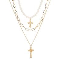 Mode-Multi-Layer-Halskette, Zinklegierung, mit Kunststoff Perlen, plattiert, Modeschmuck & mehrschichtig & für Frau, frei von Nickel, Blei & Kadmium, 550mm, verkauft per 21.65 ZollInch Strang