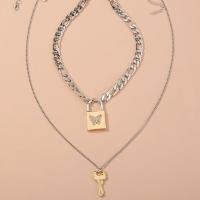Mode-Multi-Layer-Halskette, Zinklegierung, plattiert, Doppelschicht & Modeschmuck & für Frau & mit Strass, frei von Nickel, Blei & Kadmium, 55+5cm, verkauft von Strang