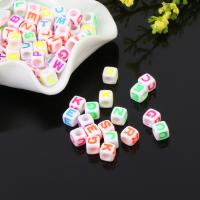 Alphabet Acryl Perlen, Quadrat, Spritzlackierung, DIY, gemischte Farben, 7mm, 500G/Tasche, verkauft von Tasche