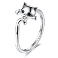925 Sterling Silver Finger Rings Cat platinum plated Adjustable & fashion jewelry & for woman nickel lead & cadmium free Sold By PC