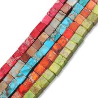 Jaspis impresyjny Koralik, Kostka, obyty, fasetowany, dostępnych więcej kolorów, 6x6mm, sprzedawane na około 38 cm Strand