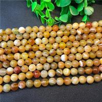 Natürliche Streifen Achat Perlen, rund, poliert, verschiedene Größen vorhanden, gelbe Camouflage, 10mm, verkauft von Strang