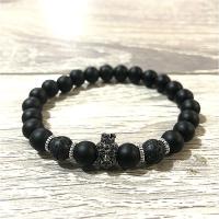 Gemstone Bracelets, Tibetan Style, with Abrazine Stone & Lava, polished, black, 8mm, 23PCs/Strand, Sold By Strand