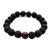 Gemstone Bracelets, Tiger Eye, with Lava, black, 10mm, Sold By Strand