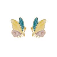 Tibetan Style Stud Earring, Butterfly, fashion jewelry & for woman & enamel, nickel, lead & cadmium free, 15x20mm, Sold By Pair