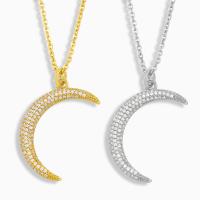 Brass Necklace, Moon, gold color plated, micro pave cubic zirconia, more colors for choice, nickel, lead & cadmium free, 33x17mm, Sold Per Approx 45 cm Strand
