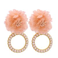 Zinklegierung Ohrringe, mit Kunststoff Perlen, plattiert, Modeschmuck & für Frau, keine, frei von Nickel, Blei & Kadmium, 55x25mm, verkauft von Paar