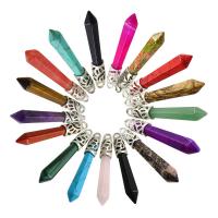 Gemstone Vedhæng Smykker, Natursten, med Messing, platineret, du kan DIY, flere farver til valg, 65x10mm, Solgt af PC